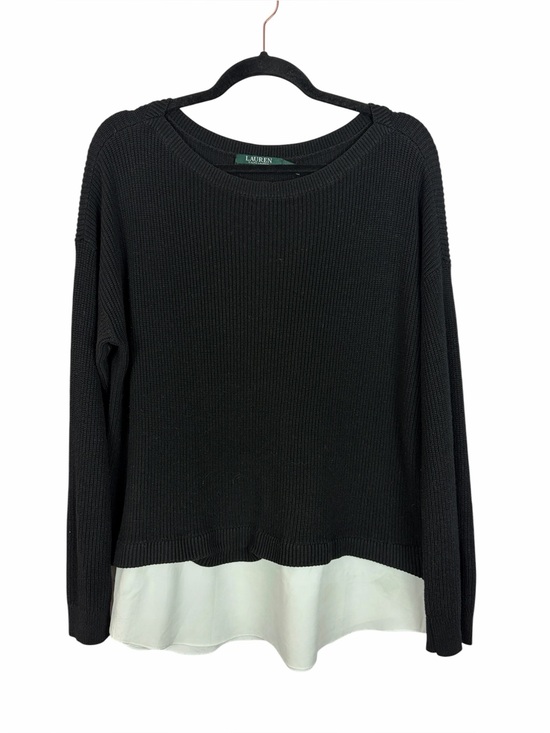 Lauren Ralph Lauren Sweaters - Lauren Ralph Lauren Layered Sweater XL Black Cotton Modal Shirt Hem Pullover
